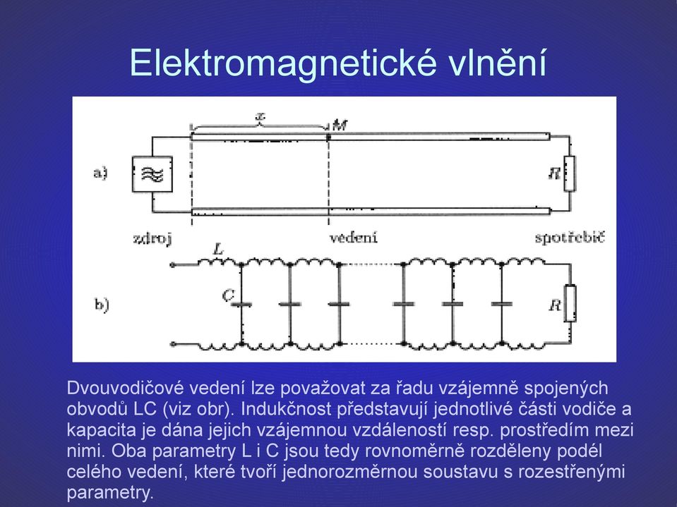 Indukčnost představují jednotlivé části vodiče a kapacita je dána jejich vzájemnou