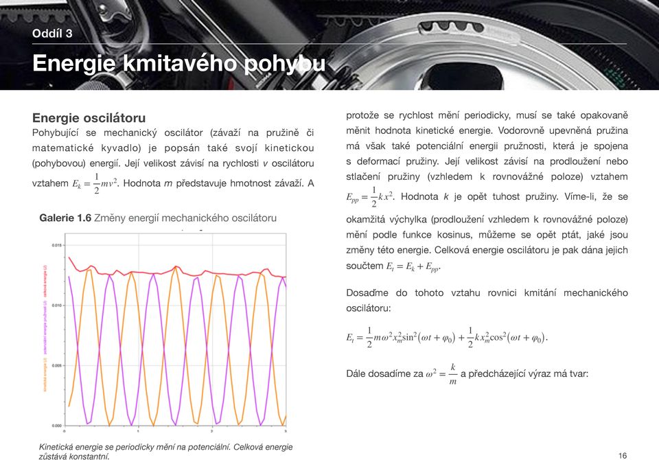 6 Změny energií mechanického oscilátoru protože se rychlost mění periodicky, musí se také opakovaně měnit hodnota kinetické energie.