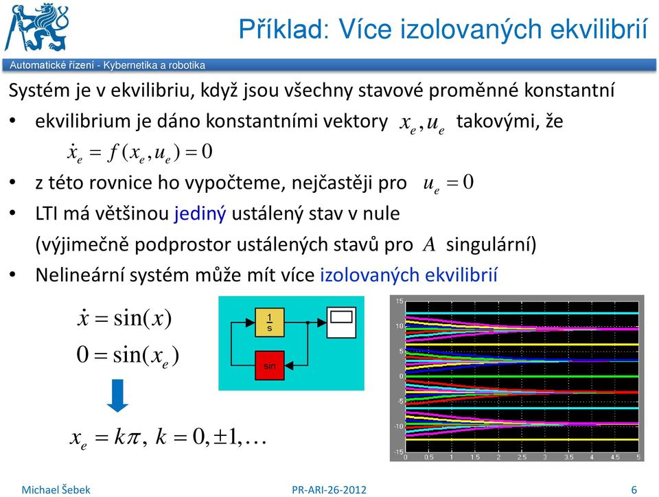 nejčastěji pro LTI má většinou jediný ustálený stav v nule x, u (výjimečně podprostor ustálených stavů pro A