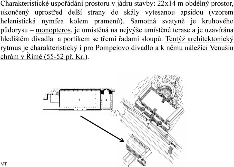 Samotná svatyně je kruhového půdorysu monopteros, je umístěná na nejvýše umístěné terase a je uzavírána hledištěm