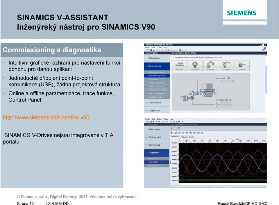 komunikace (USB), žádná projektová struktura Online a offline parametrizace, trace funkce, Control