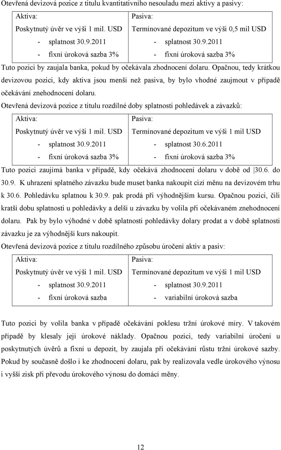 Opačnou, tedy krátkou devizovou pozici, kdy aktiva jsou menší než pasiva, by bylo vhodné zaujmout v případě očekávání znehodnocení dolaru.