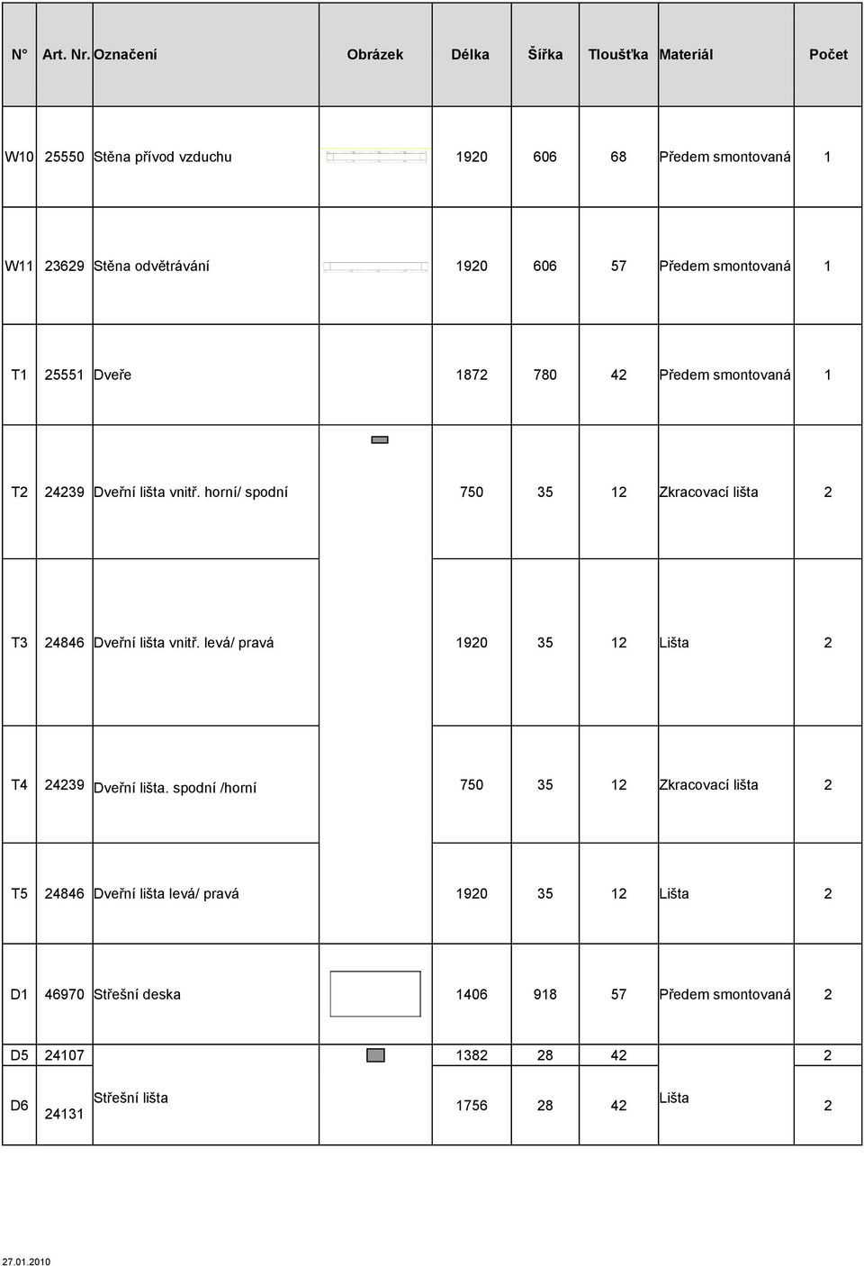 1872 780 42 Předem smontovaná 1 T2 24239 Dveřní lišta vnitř. horní/ spodní 750 35 12 Zkracovací lišta 2 T3 24846 Dveřní lišta vnitř.