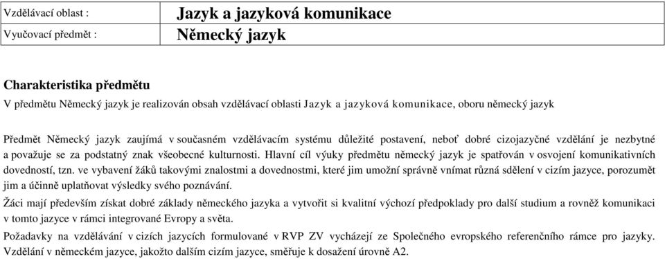 kulturnosti. Hlavní cíl výuky předmětu německý jazyk je spatřován v osvojení komunikativních dovedností, tzn.