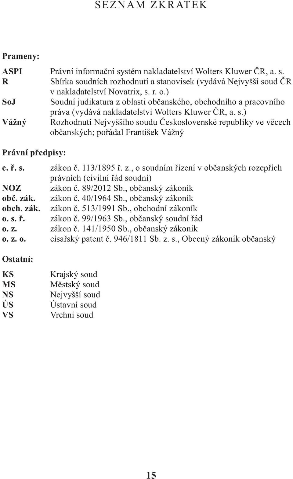 ) Vážný rozhodnutí Nejvyššího soudu Československé republiky ve věcech občanských; pořádal františek Vážný Právní předpisy: c. ř. s. zá