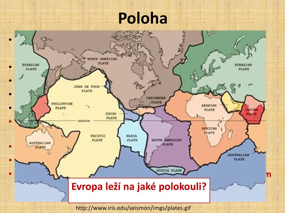 souřadnice v mapě Urči podle mapy, které poledníky/rovnoběžky ohraničují Evropský kontinent Kudy probíhá nultý poledník?