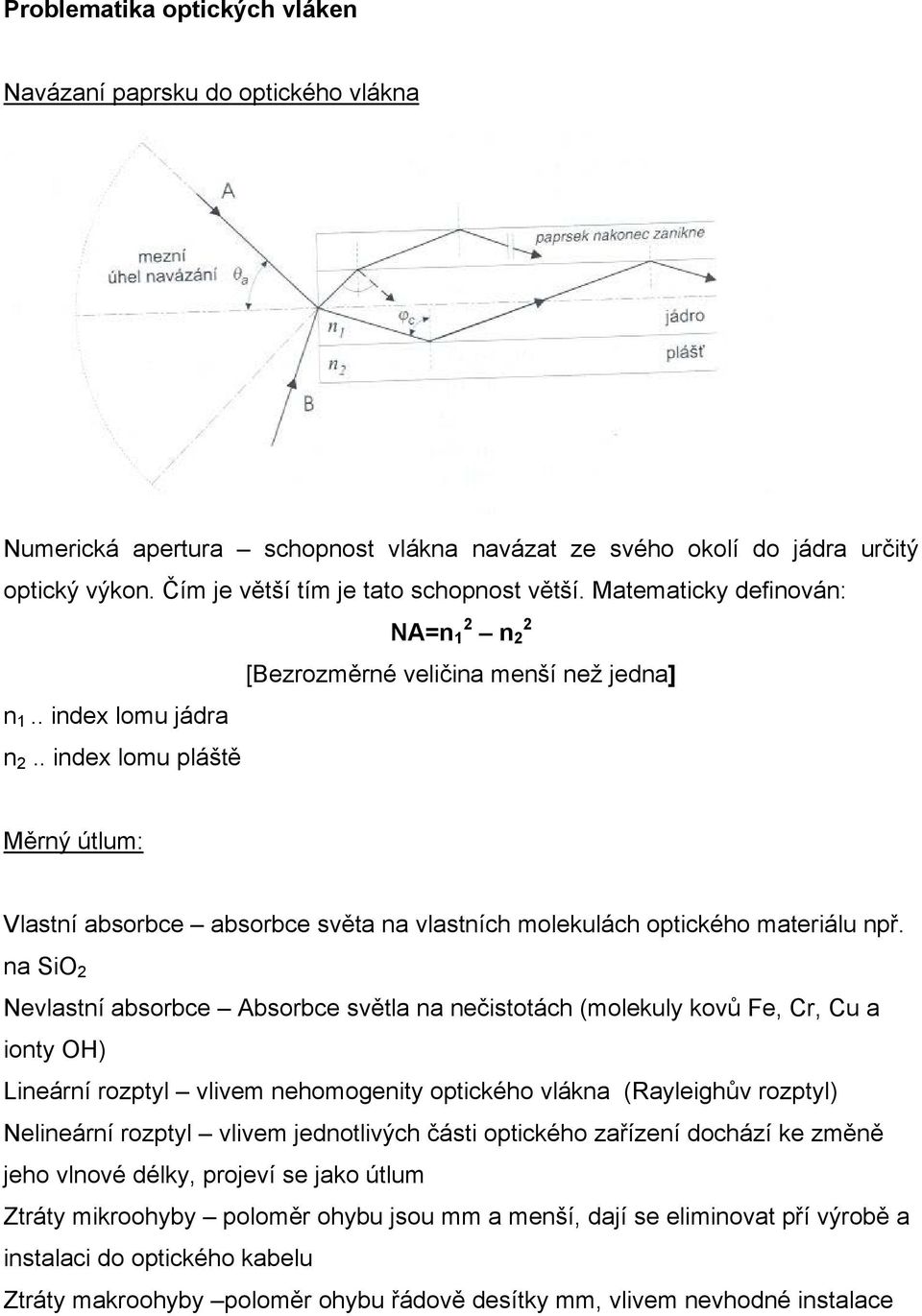 . index lomu pláště Měrný útlum: Vlastní absorbce absorbce světa na vlastních molekulách optického materiálu npř.