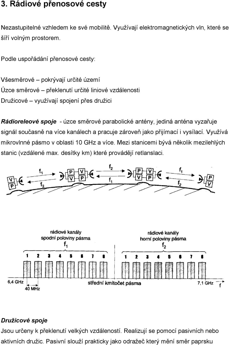 parabolické antény, jediná anténa vyzařuje signál současně na více kanálech a pracuje zároveň jako přijímací i vysílací. Využívá mikrovlnné pásmo v oblasti 10 GHz a více.