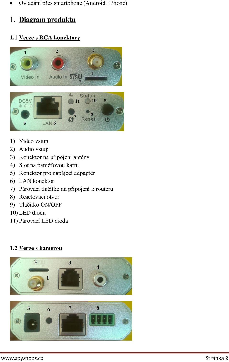 paměťovou kartu 5) Konektor pro napájecí adpaptér 6) LAN konektor 7) Párovací tlačítko na