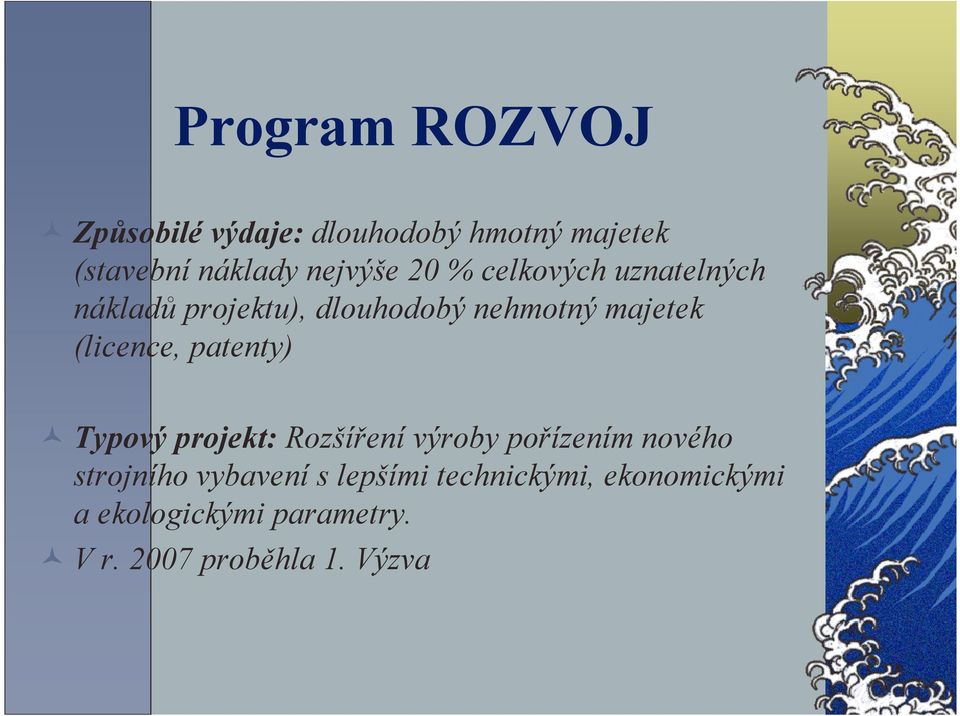 (licence, patenty) Typový projekt: Rozšíření výroby pořízením nového strojního