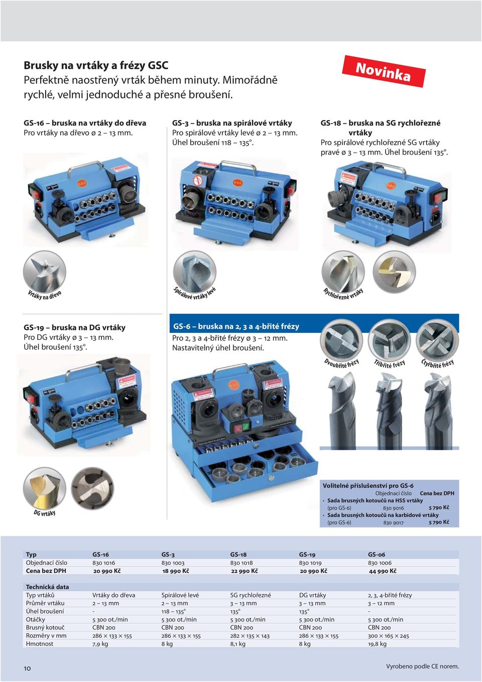 Úhel broušení 135. Vrtáky na dřevo Spirálové vrtáky levé Rychlořezné vrtáky GS-19 bruska na DG vrtáky Pro DG vrtáky ø 3 13 mm. Úhel broušení 135.