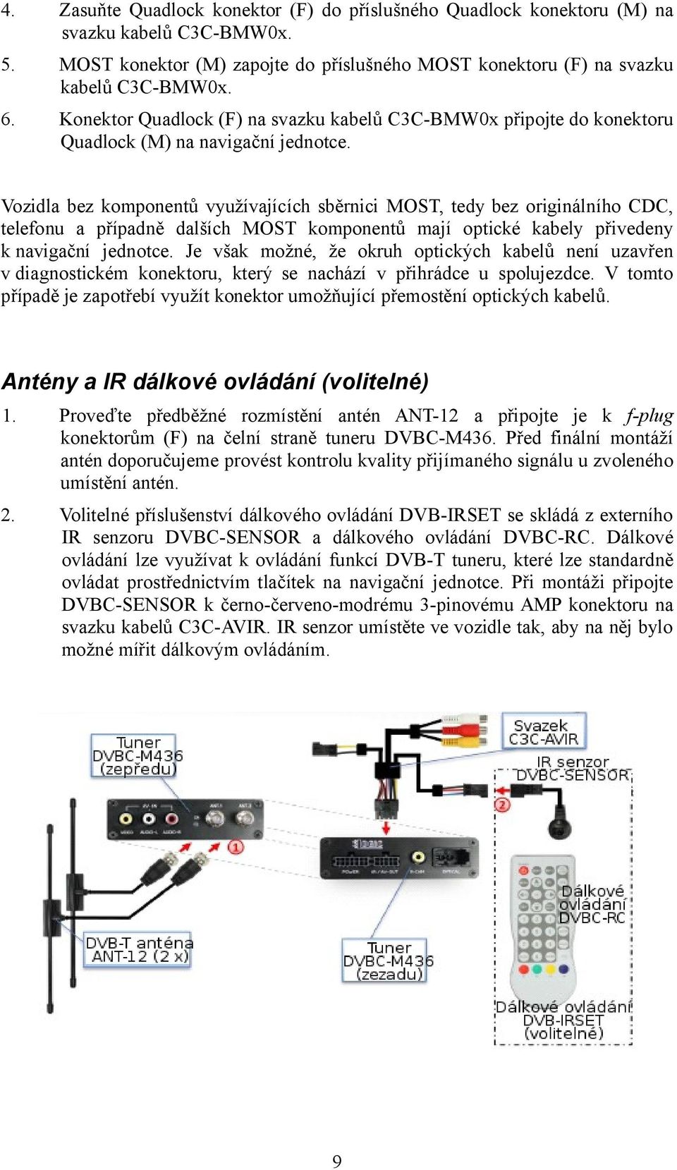 Vozidla bez komponentů využívajících sběrnici MOST, tedy bez originálního CDC, telefonu a případně dalších MOST komponentů mají optické kabely přivedeny k navigační jednotce.