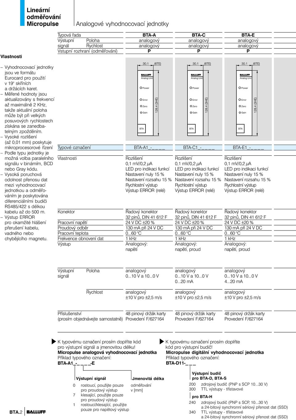 Vysoké rozlišení (až 0,01 mm) poskytuje mikroprocesorové řízení odle typu jednotky je možná volba paralelního signálu v binárním, BCD nebo Gray kódu.