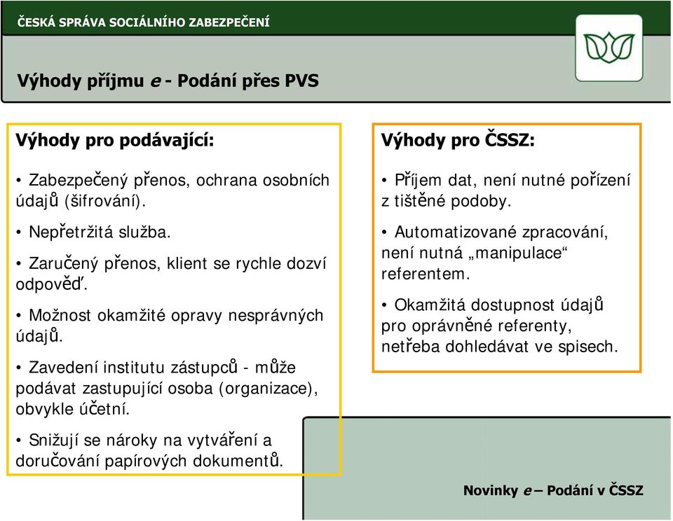 Zavedení institutu zástupců -může podávat zastupující osoba (organizace), obvykle účetní.