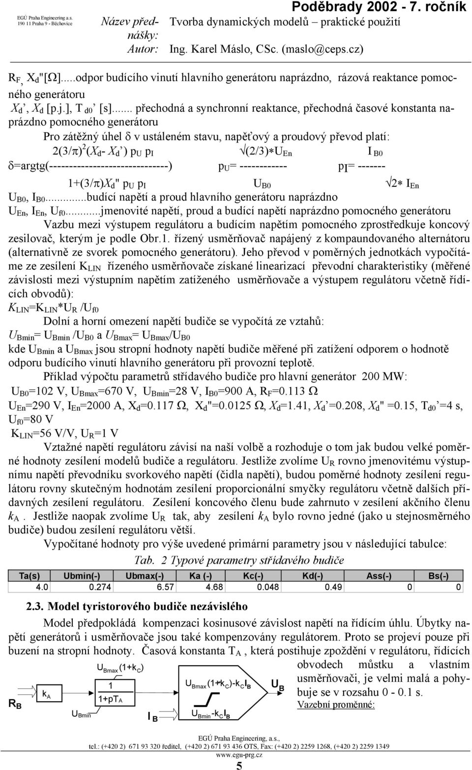 (2/3) U En 0 δ=argtg(------------------------------) p U = ------------ p I = ------- 1(3/π)X d " p U p I 0 2 I En 0, 0...budící napětí a proud hlavního generátoru naprázdno U En, I En, U f0.