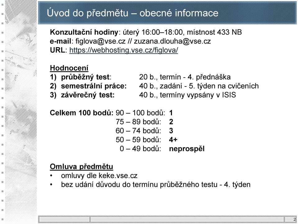 , zadání - 5. týden na cvičeních 3) závěrečný test: 40 b.