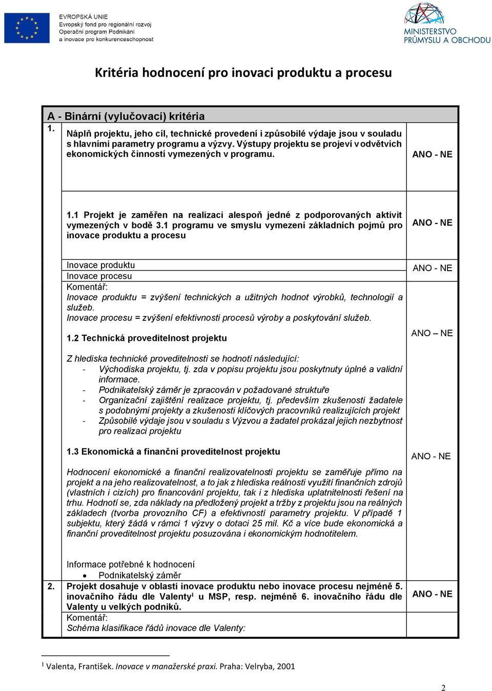 Výstupy projektu se projeví vodvětvích ekonomických činností vymezených v programu. 1.1 Projekt je zaměřen na realizaci alespoň jedné z podporovaných aktivit vymezených v bodě 3.