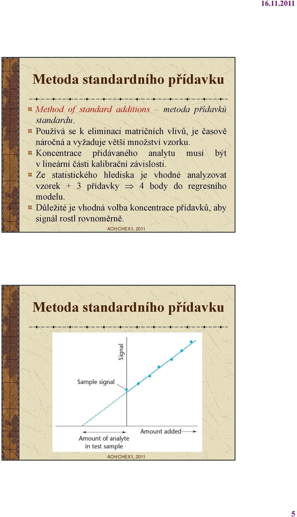 Koncentrace přidávaného analytu musí být v lineární části kalibrační závislosti.