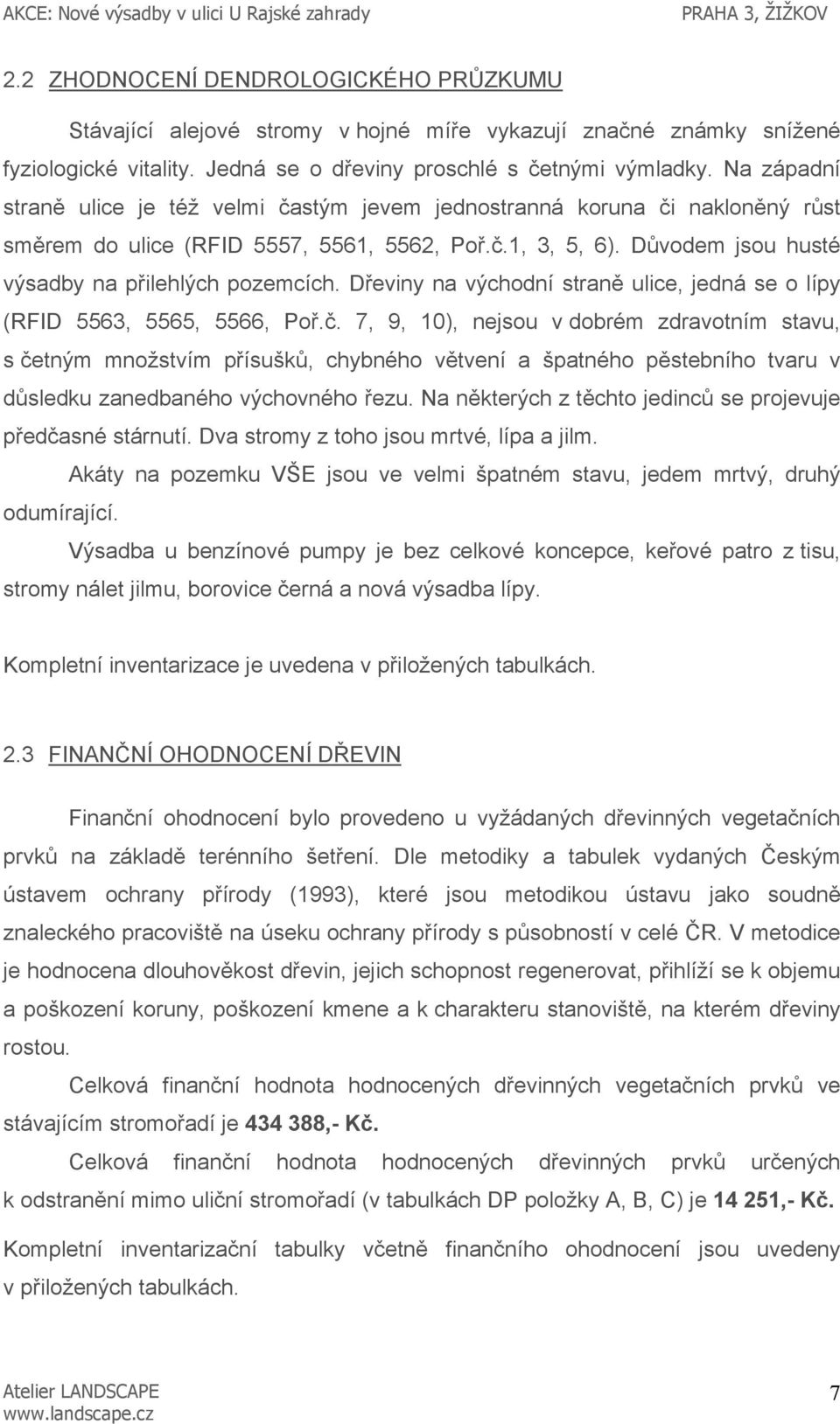 Dřeviny na východní straně ulice, jedná se o lípy (RFID 5563, 5565, 5566, Poř.č.