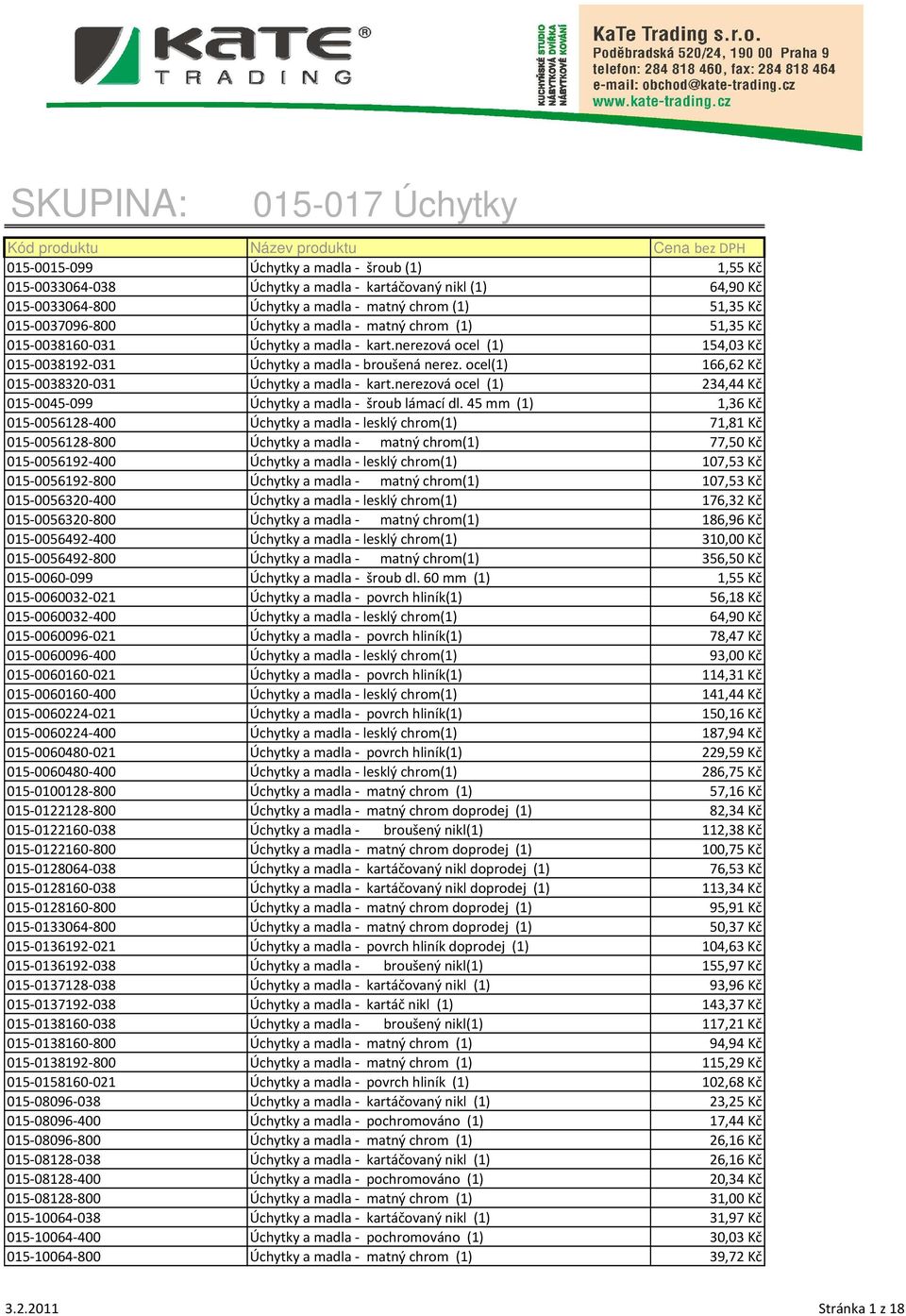 ocel(1) 166,62 Kč 015-0038320-031 Úchytky a madla - kart.nerezová ocel (1) 234,44 Kč 015-0045-099 Úchytky a madla - šroub lámací dl.