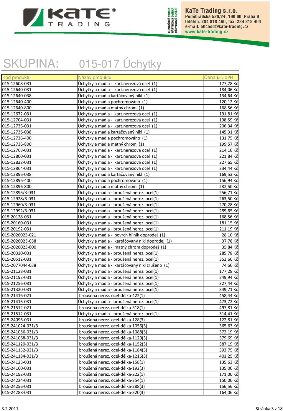 Kč 015-12672-031 Úchytky a madla - kart.nerezová ocel (1) 191,81 Kč 015-12704-031 Úchytky a madla - kart.nerezová ocel (1) 198,59 Kč 015-12736-031 Úchytky a madla - kart.