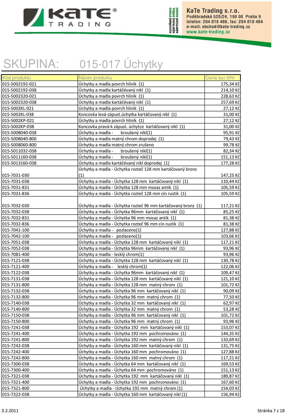 úchytka kartáčovaný nikl (1) 31,00 Kč 015-5002KP-021 Úchytky a madla povrch hliník (1) 27,12 Kč 015-5002KP-038 Koncovka pravá-k zápust.