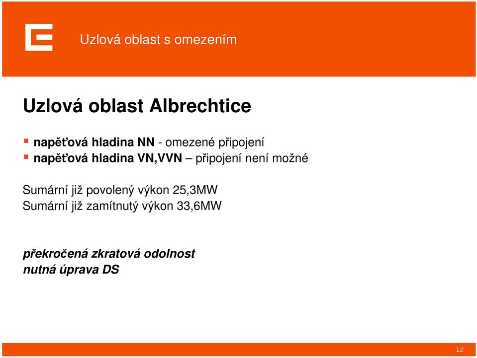 připojení není možné Sumární již povolený výkon 25,3MW Sumární