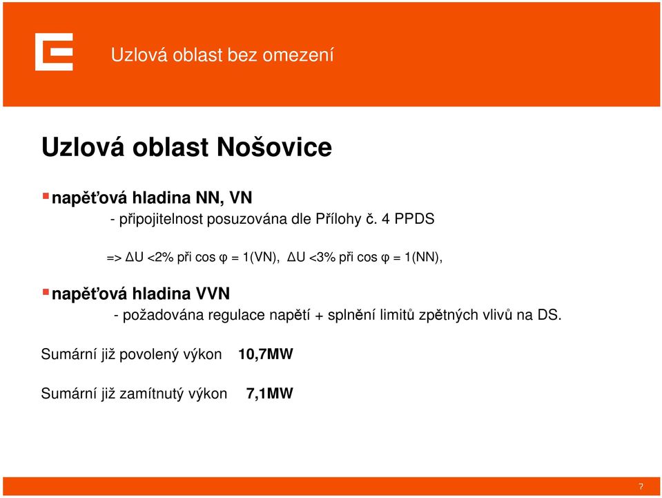 4 PPDS => ΔU <2% při cos φ = 1(VN), ΔU <3% při cos φ = 1(NN), napěťová hladina VVN