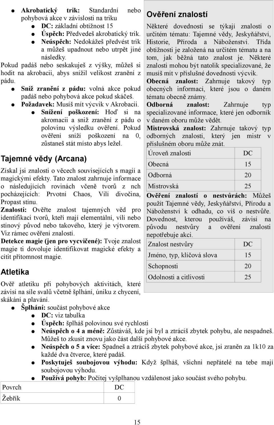 Sniž zranění z pádu: volná akce pokud padáš nebo pohybová akce pokud skáčeš. Požadavek: Musíš mít výcvik v Akrobacii.