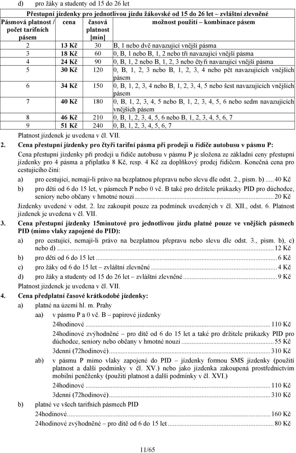 Kč 120 0, B, 1, 2, 3 nebo B, 1, 2, 3, 4 nebo pět navazujících vnějších pásem 6 34 Kč 150 0, B, 1, 2, 3, 4 nebo B, 1, 2, 3, 4, 5 nebo šest navazujících vnějších pásem 7 40 Kč 180 0, B, 1, 2, 3, 4, 5