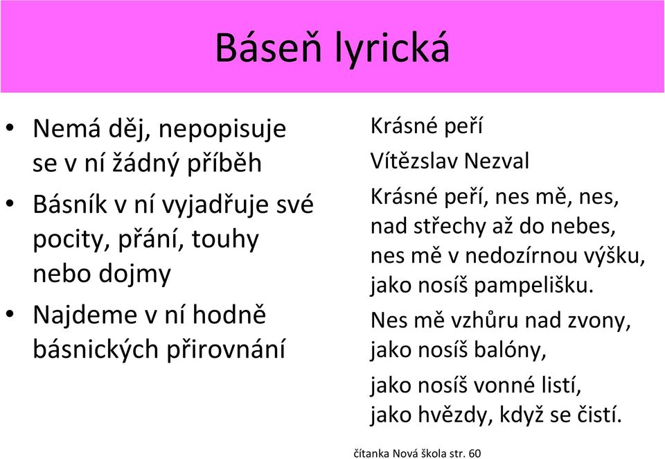 nes mě, nes, nad střechy aždo nebes, nes měv nedozírnou výšku, jako nosíš pampelišku.