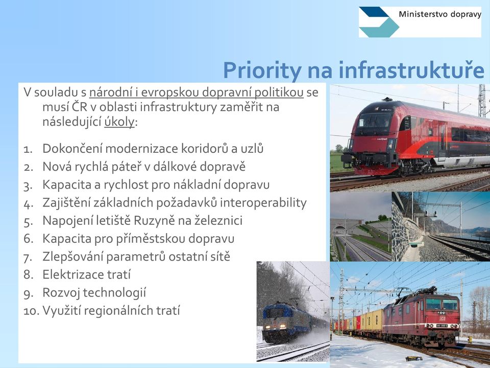 Kapacita a rychlost pro nákladní dopravu 4. Zajištění základních požadavků interoperability 5.