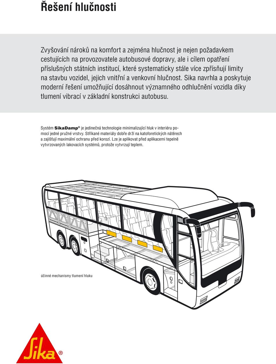 Sika navrhla a poskytuje moderní řešení umožňující dosáhnout významného odhlučnění vozidla díky tlumení vibrací v základní konstrukci autobusu.