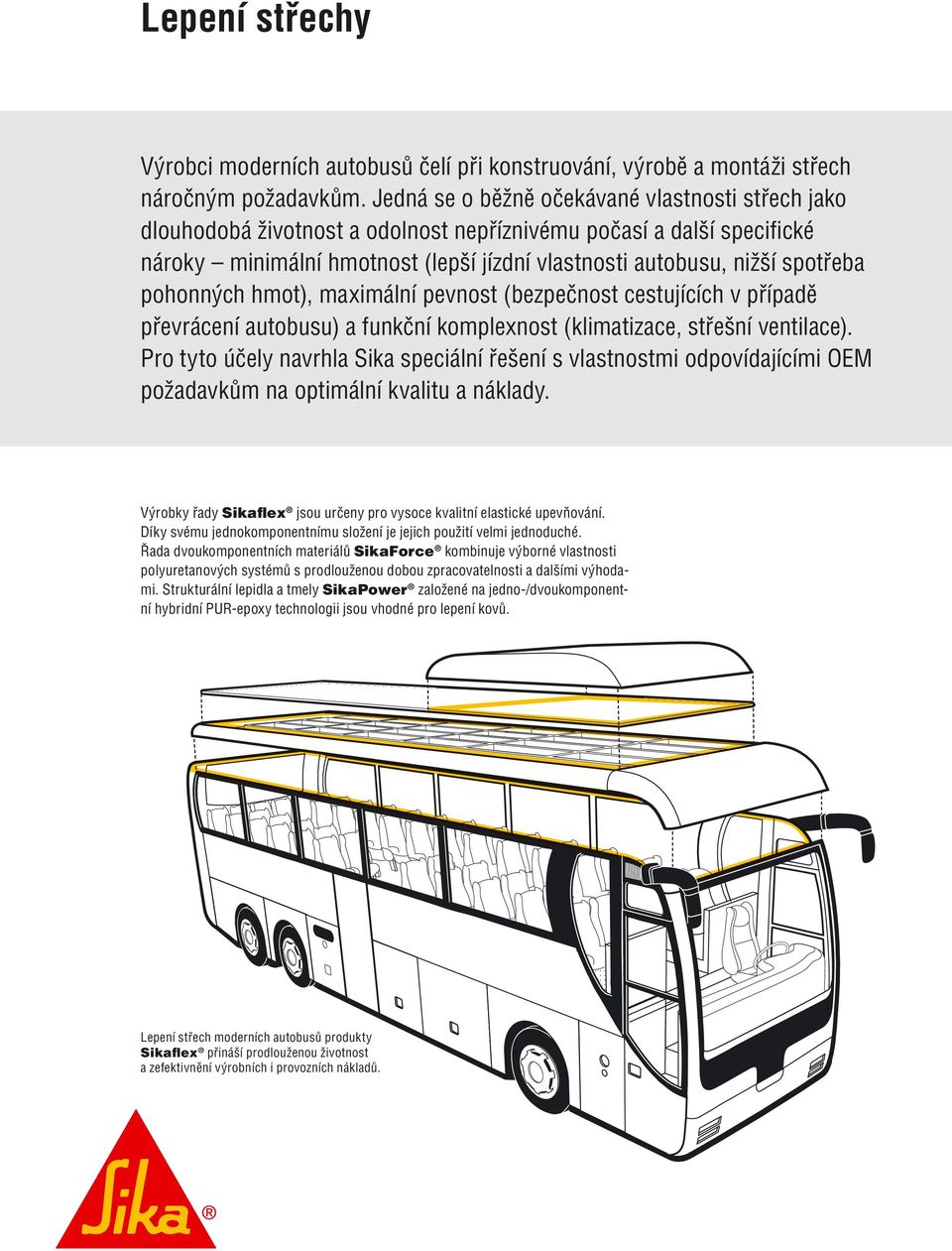 pohonných hmot), maximální pevnost (bezpečnost cestujících v případě převrácení autobusu) a funkční komplexnost (klimatizace, střešní ventilace).