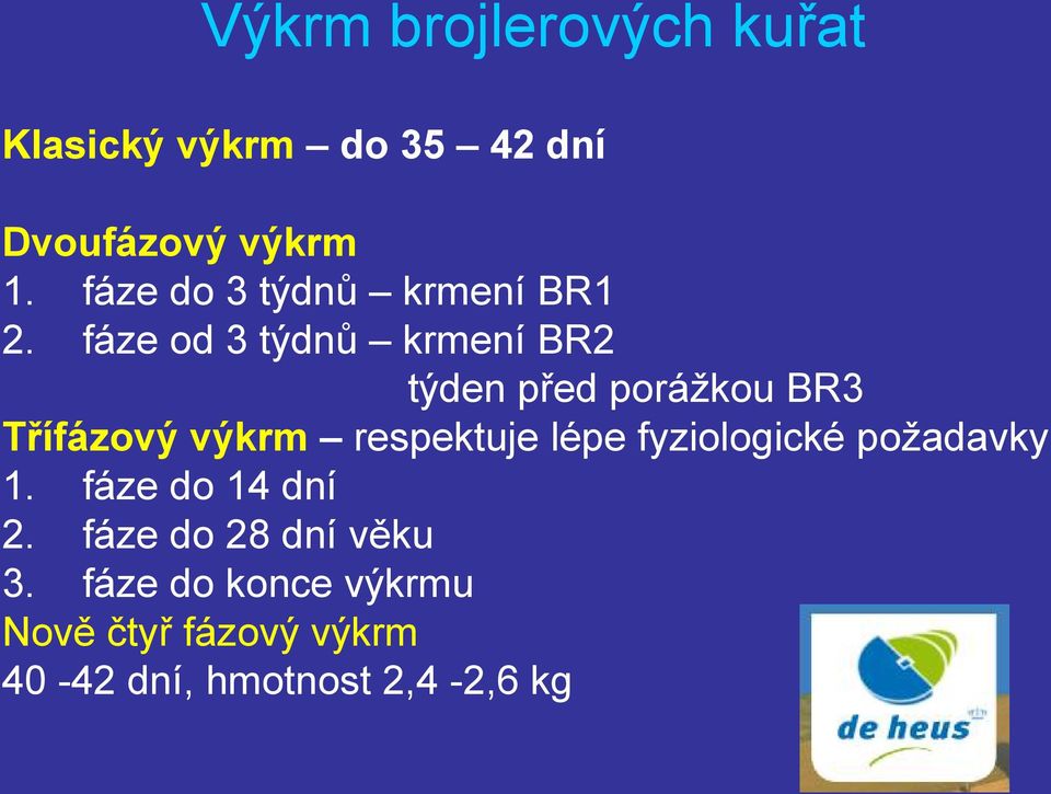 fáze od 3 týdnů krmení BR2 týden před porážkou BR3 Třífázový výkrm respektuje