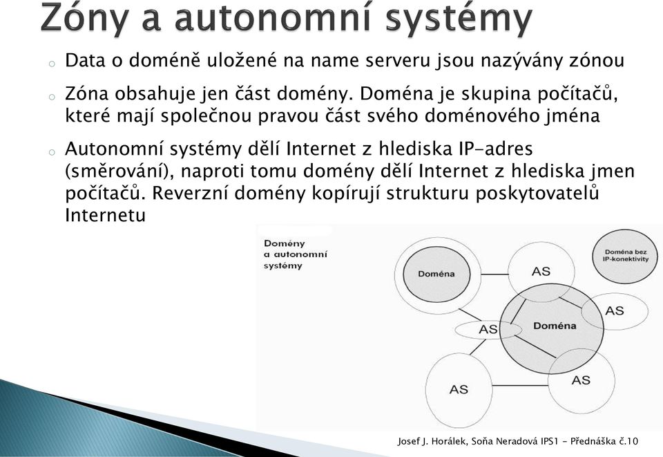 Autnmní systémy dělí Internet z hlediska IP-adres (směrvání), naprti tmu dmény