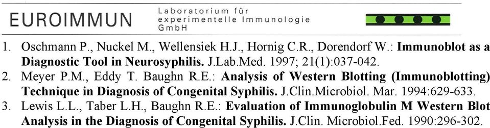 dy T. Baughn R.E.: Analysis of Western Blotting (Immunoblotting) Technique in Diagnosis of Congenital Syphilis. J.Clin.