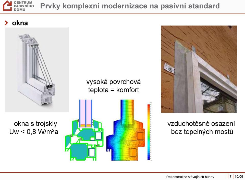 trojskly Uw < 0,8 W/m 2 a vzduchotěsné osazení bez