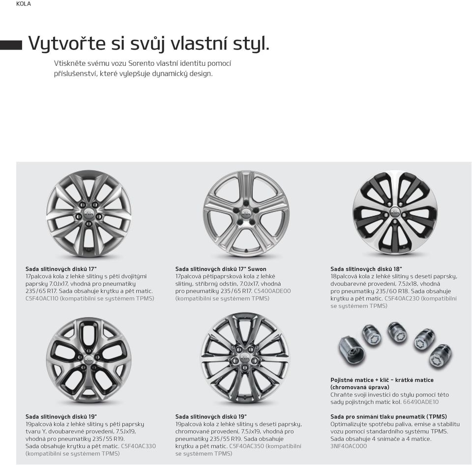 C5F40AC110 (kompatibilní se systémem TPMS) Sada slitinových disků 17" Suwon 17palcová pětipaprsková kola z lehké slitiny, stříbrný odstín, 7.0Jx17, vhodná pro pneumatiky 235 / 65 R17.