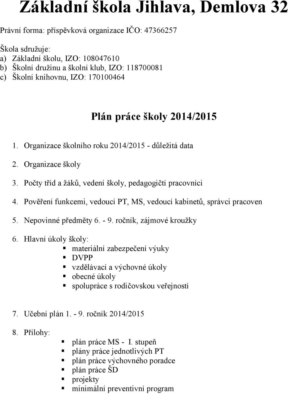 Pověření funkcemi, vedoucí PT, MS, vedoucí kabinetů, správci pracoven 5. Nepovinné předměty 6. - 9. ročník, zájmové kroužky 6.