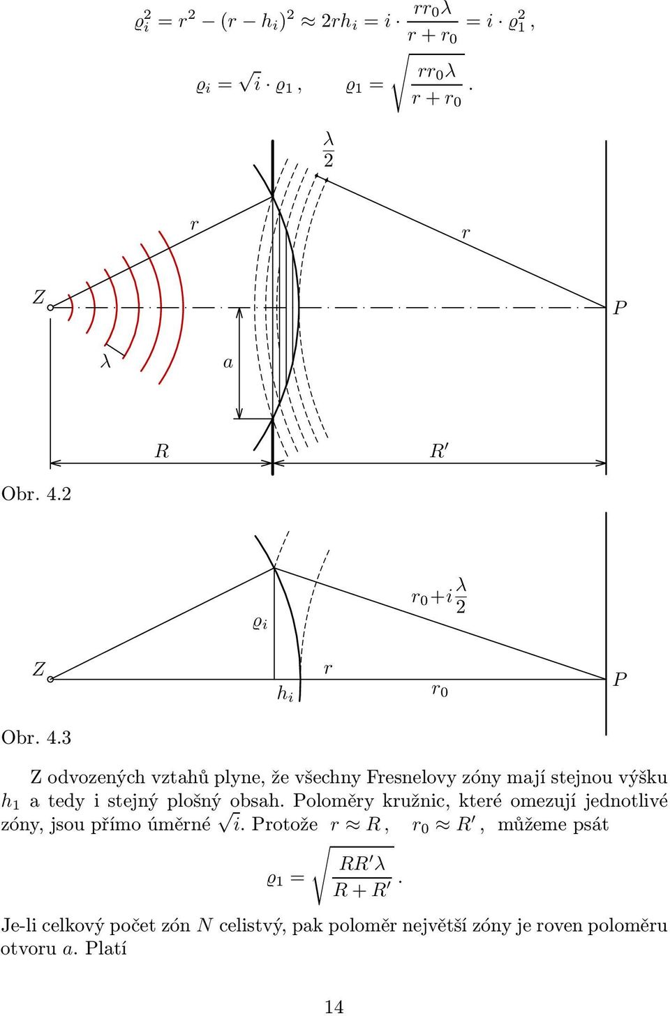 3 Z odvozených vztahů plyne, že všechny Fresnelovy zóny mají stejnou výšku h 1 atedyistejnýplošnýobsah.
