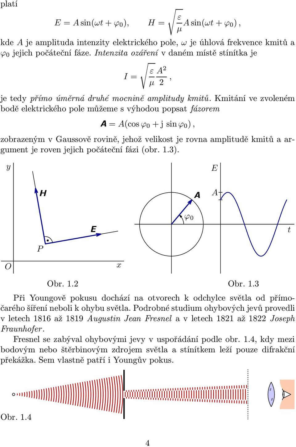 Kmitání ve zvoleném bodě elektrického pole můžeme s výhodou popsat fázorem H A=A(cos ϕ 0 +jsinϕ 0 ), zobrazeným v Gaussově rovině, jehož velikost je rovna amplitudě kmitů a argument je roven jejich