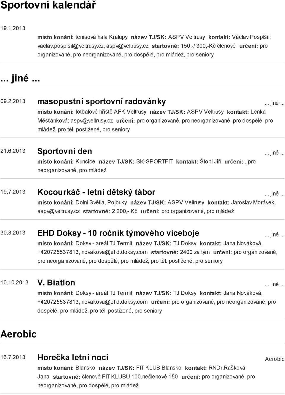 2013 masopustní sportovní radovánky místo konání: fotbalové hřiště AFK Veltrusy název TJ/SK: ASPV Veltrusy kontakt: Lenka Měšťánková; aspv@veltrusy.