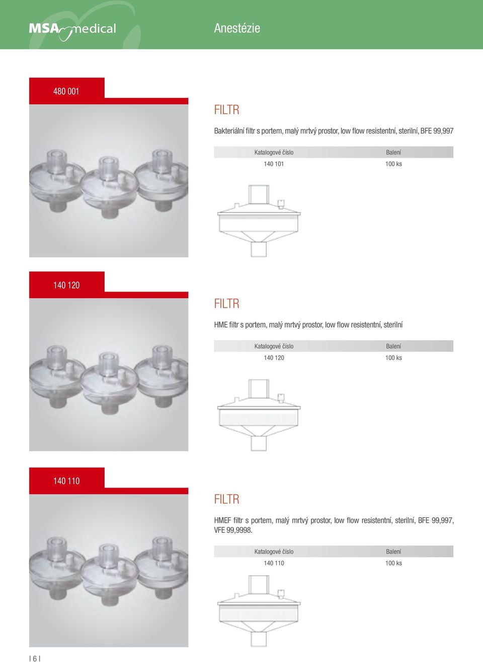 prostor, low flow resistentní, sterilní 140 120 100 ks 140 110 FILTR HMEF filtr s