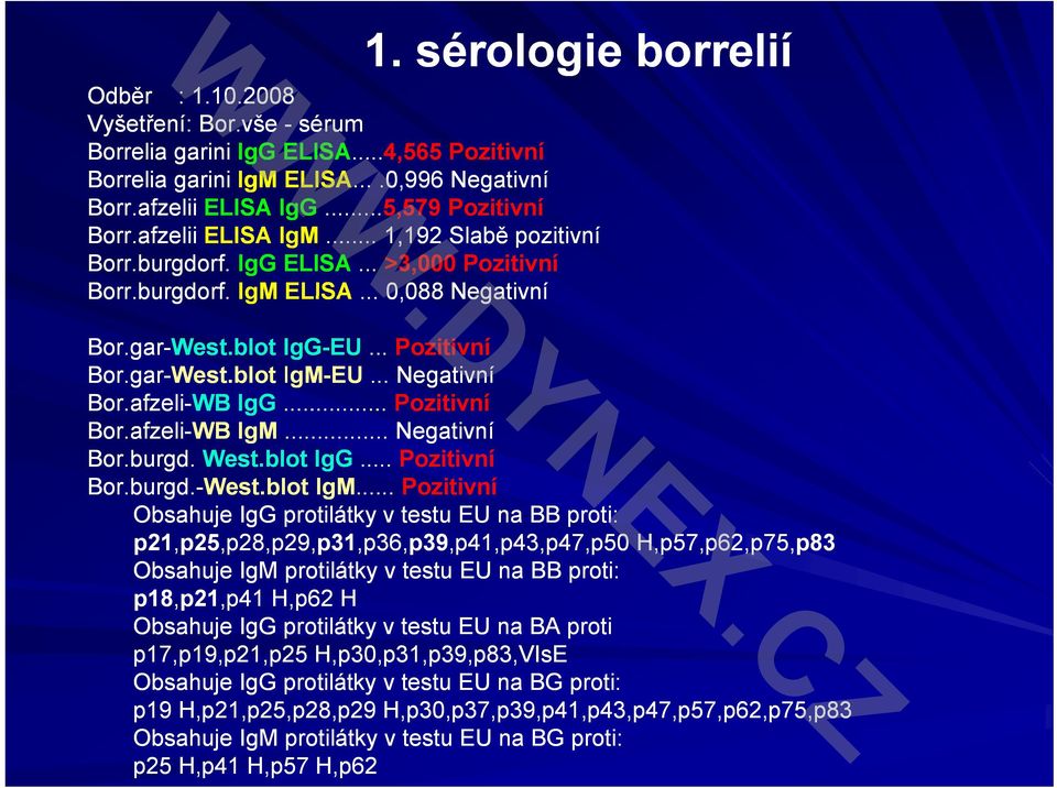 .. Negativní Bor.afzeli-WB IgG... Pozitivní Bor.afzeli-WB IgM... Negativní Bor.burgd. West.blot IgG... Pozitivní Bor.burgd. -West.blot IgM.