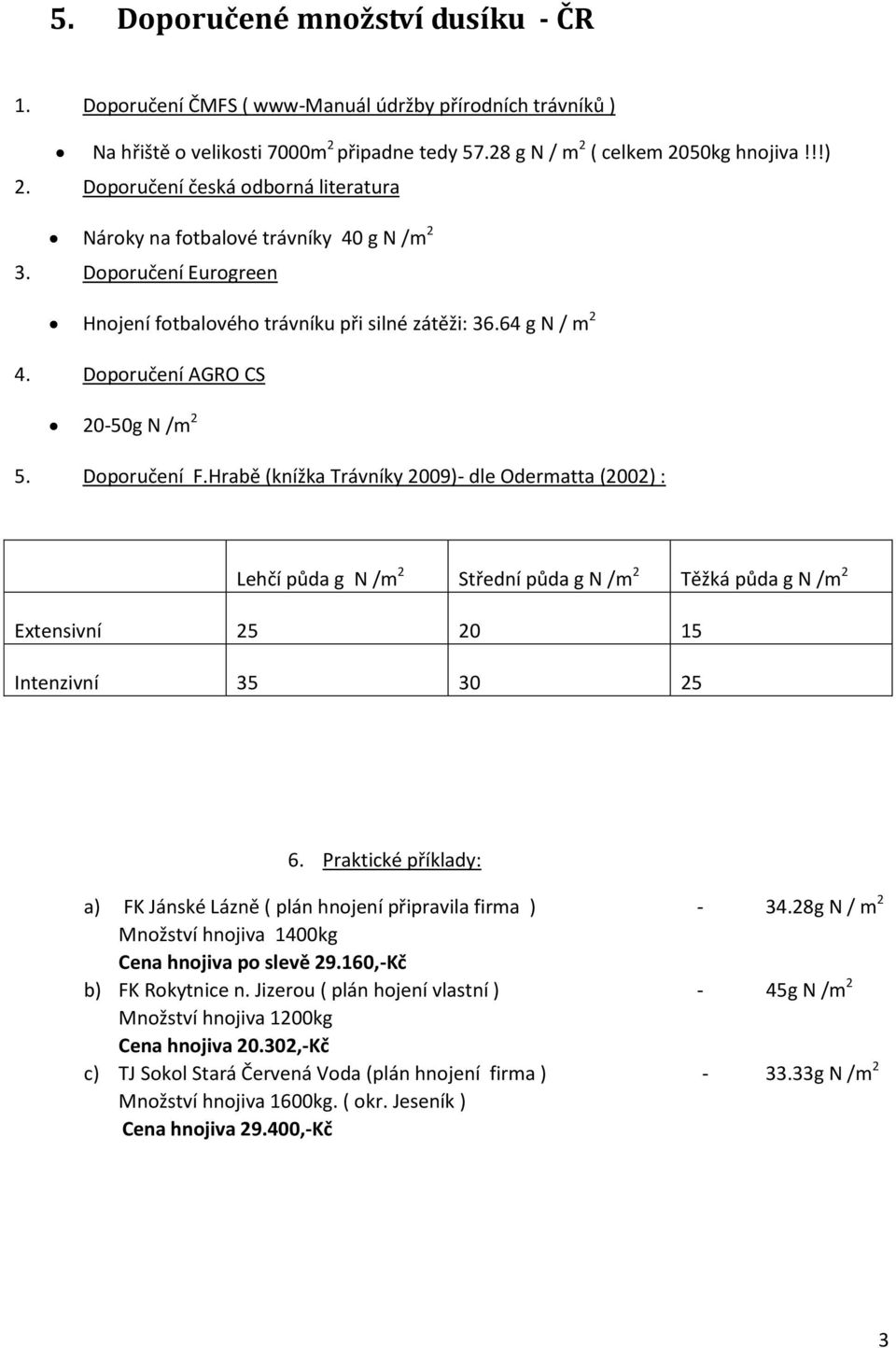Doporučení AGRO CS 20-50g N /m 2 5. Doporučení F.