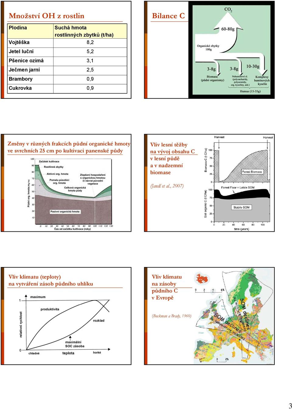 vývoj obsahu C v lesní půdě a v nadzemní biomase (Jandl et al.