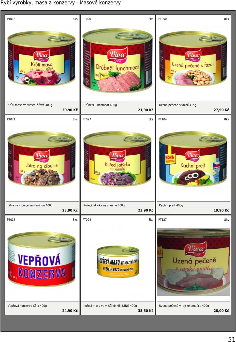 slaninou 400g 23,90 Kč Kuřecí jatýrka na slanině 400g 23,90 Kč Kachní prejt 400g 19,90 Kč PT016 PT024 PT127