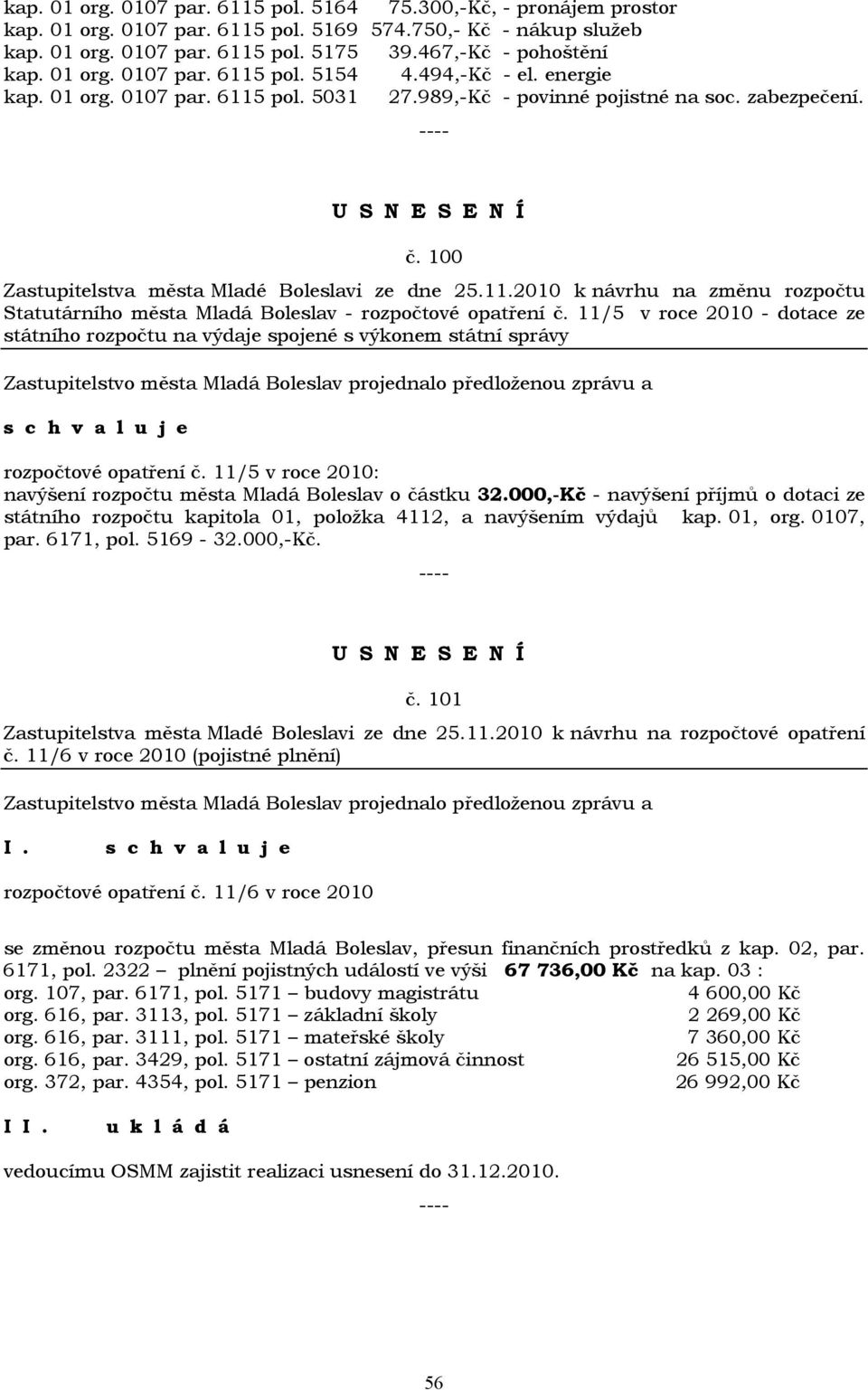 11.2010 k návrhu na změnu rozpočtu Statutárního města Mladá Boleslav - rozpočtové opatření č.