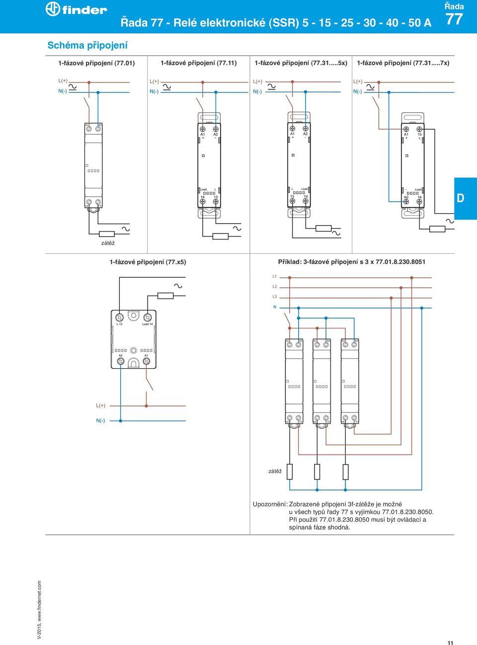 x5) Příklad: 3-fázové připojení s 3 x 77.01.8.230.